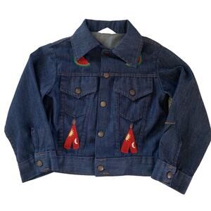 Vtg 70s Montgomery Ward Girls Native American Embroidered Denim Jacket Sz Medium